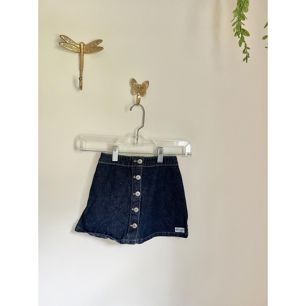 Vintage Children's Girl's 1990s Guess Dark Wash Denim Button Mini‎ Skirt